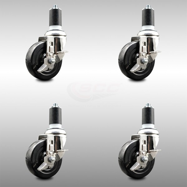 Service Caster 4 Inch 316SS Soft Rubber Swivel 1-5/8 Inch Expanding Stem Caster Set Brake SCC SCC-SS316EX20S414-SRS-TLB-158-4 - main